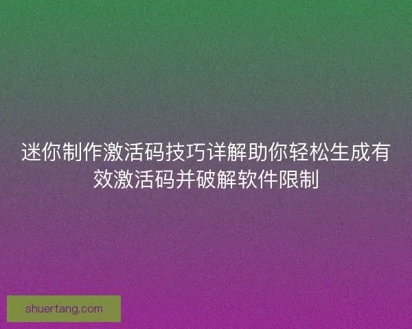迷你制作激活码技巧详解助你轻松生成有效激活码并破解软件限制