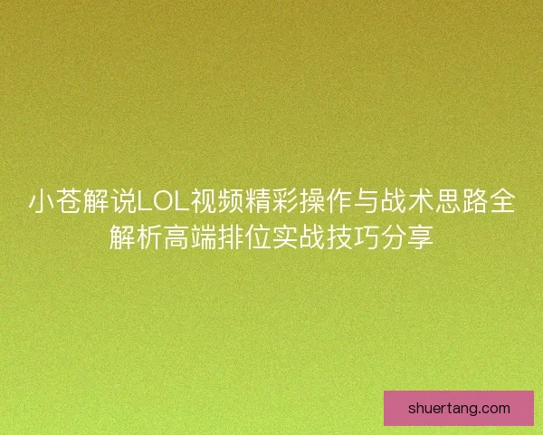 小苍解说LOL视频精彩操作与战术思路全解析高端排位实战技巧分享 小苍解说LOL视频精彩操作与战术思路全解析高端排位实战技巧分享