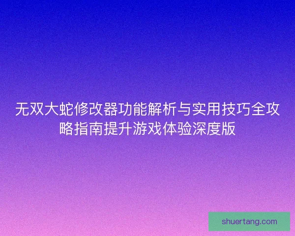 无双大蛇修改器功能解析与实用技巧全攻略指南提升游戏体验深度版
